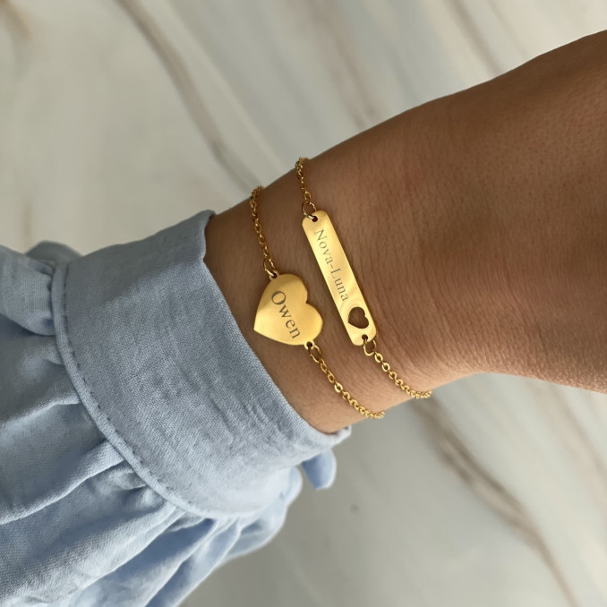 plotseling Kers Traditioneel Bar armband met hartje graveren kleur goud | Shop bij DRKS.nl