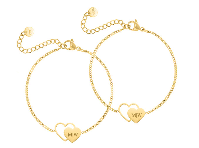 Graveerbare moeder & dochter armband duo love goudkleurig