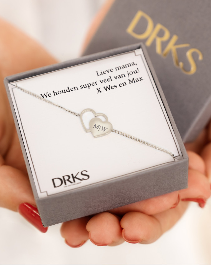 DRKS Graveerbare moeder & dochter armband duo love in sieradendoosje