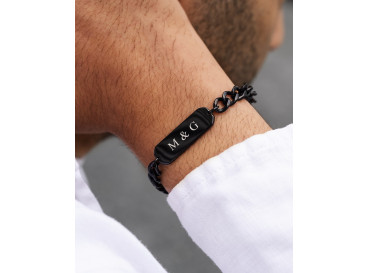  Heren armband graveerbare bar zwart