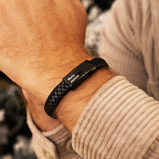 Graveerbare Vader & Zoon armband zwart