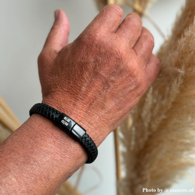 Graveerbare Leren Mannen Armband Zwart