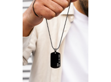 Dog tag ketting met naam en datum zwart