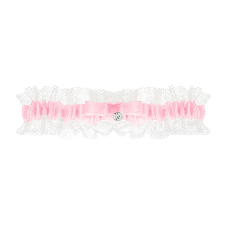 Roze kousenband bruid personaliseren