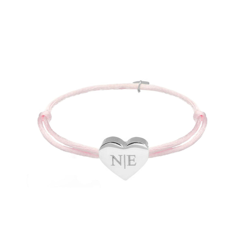 Satin heart initial armband roze