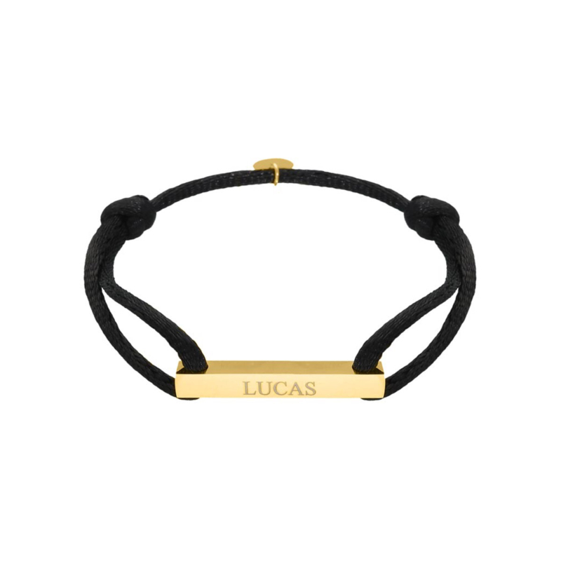 Satin bar initial armband zwart goldplated