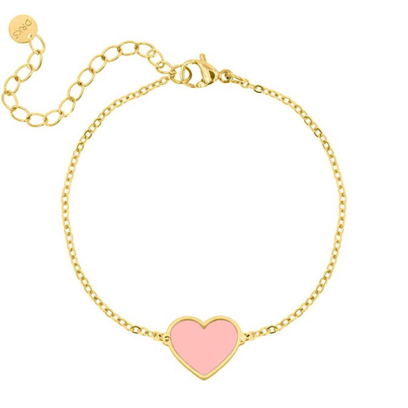 Pink heart armbandje kids goudkleurig