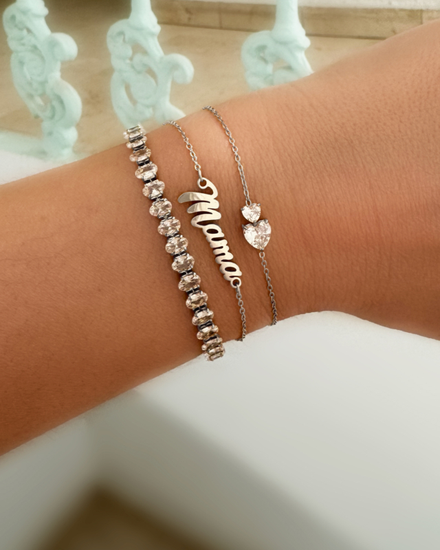 Zilveren armparty met steentjes