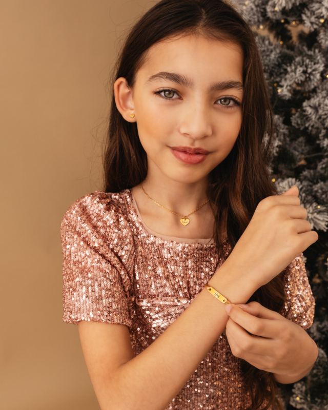 Satin initial armband kids nude goldplated