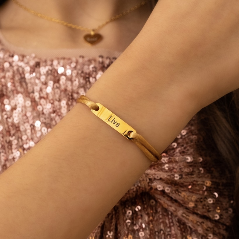 Satin initial armband kids nude goldplated