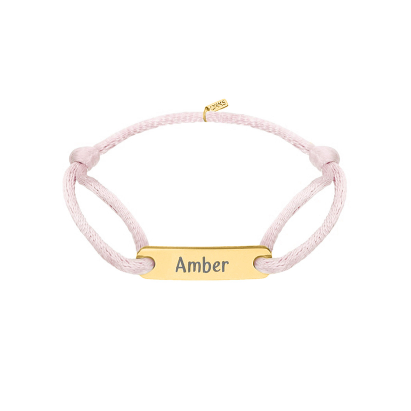 Satin initial armband kids roze goldplated