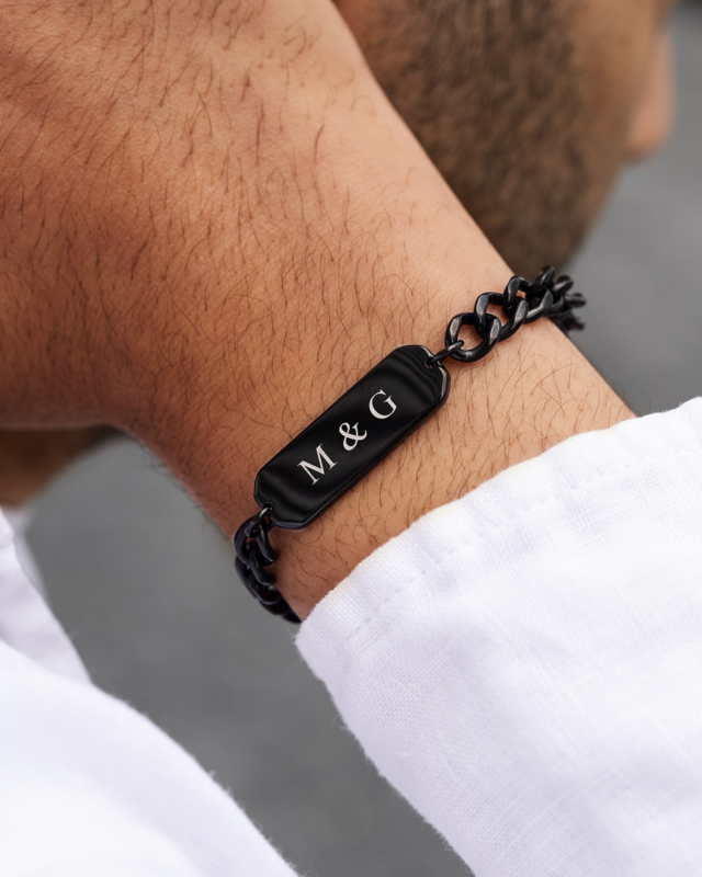 Heren armband graveerbare bar zwart