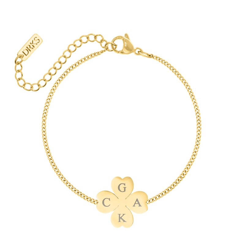 Gouden armband initials klavertje