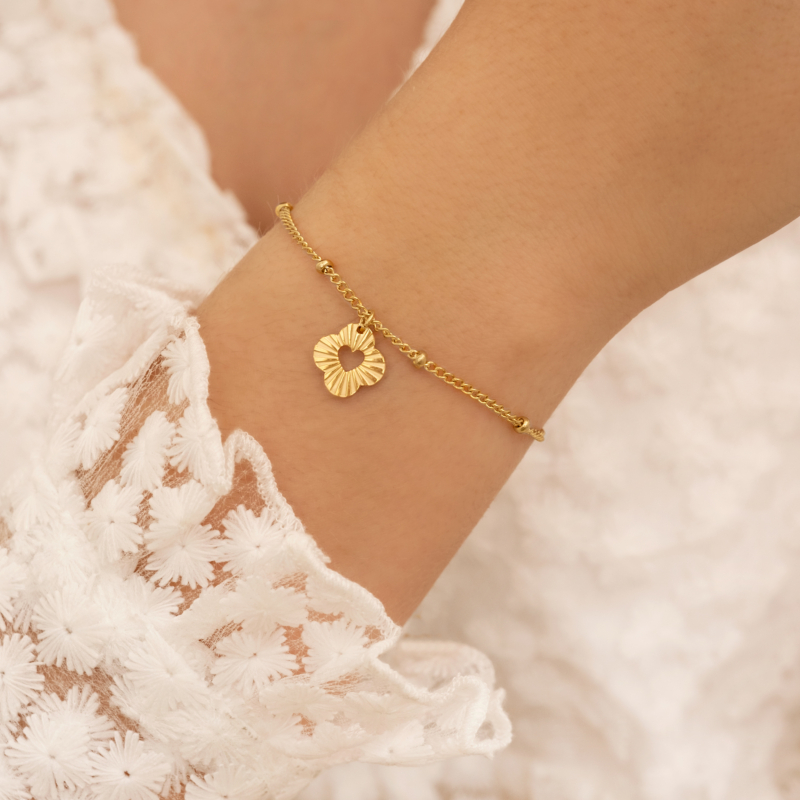 Moeder & dochter armband clover heart goldplated