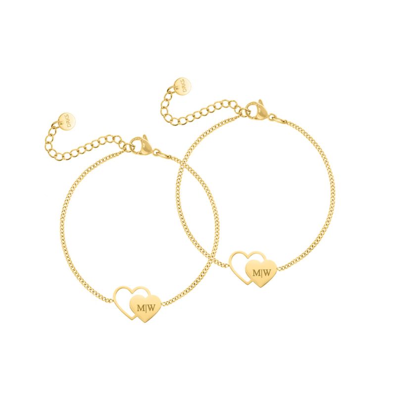 Graveerbare moeder & dochter armband duo love goudkleurig