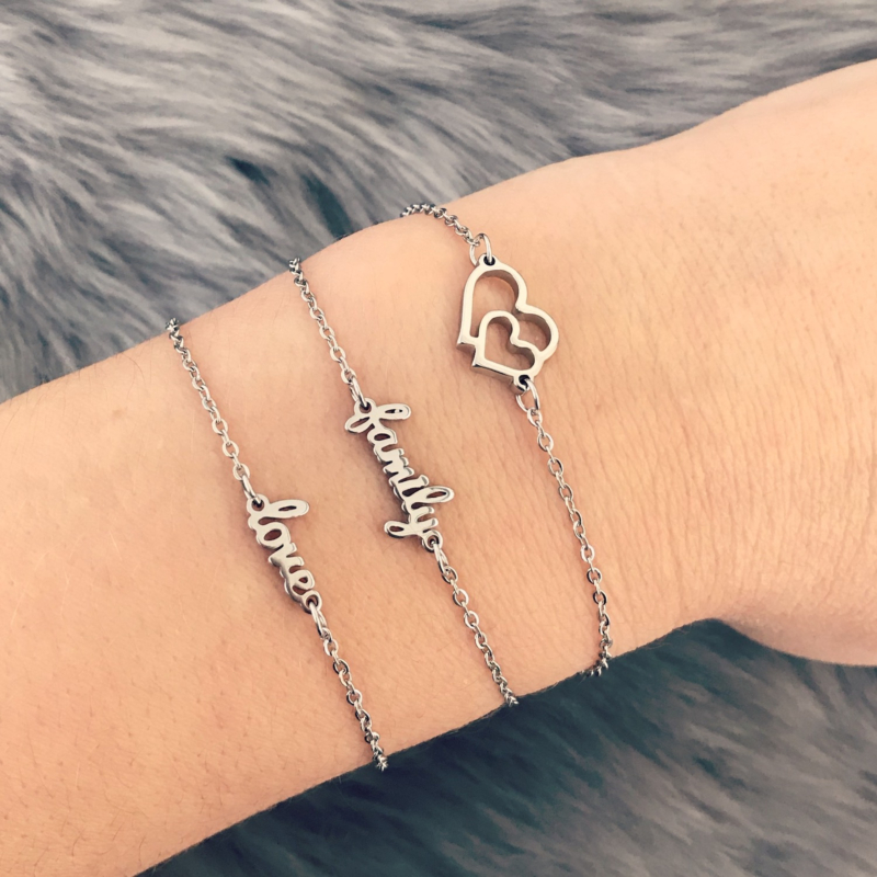 Zilveren love armbandjes met stalen armbandjes