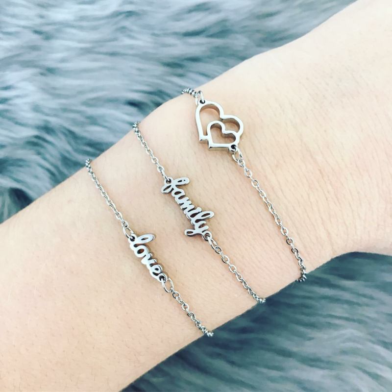 Combinatie van zilveren stalen armbandjes