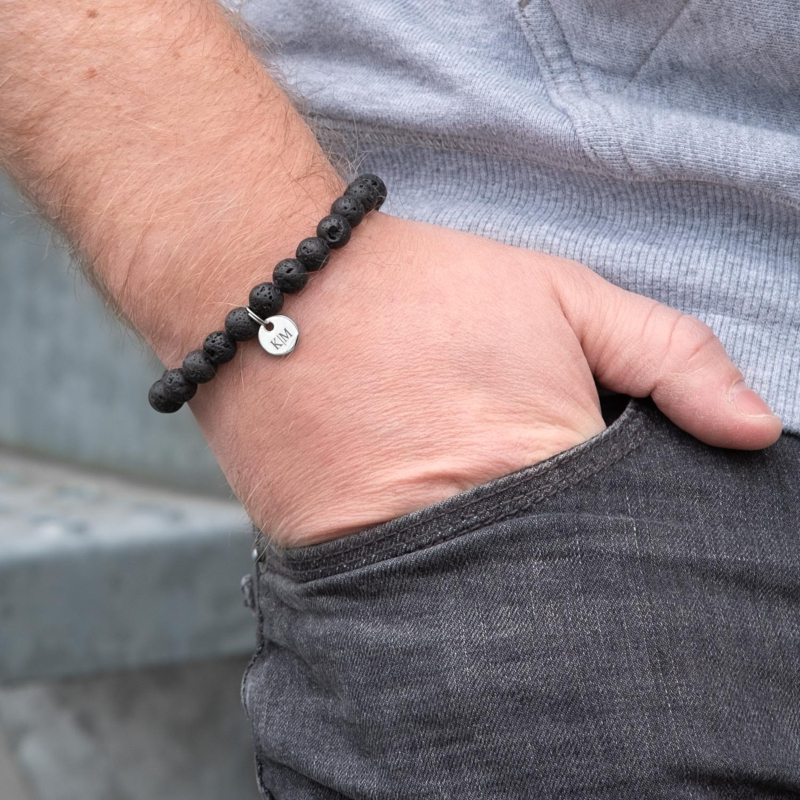 Stoere kralen mannen armband voor de man met graveren