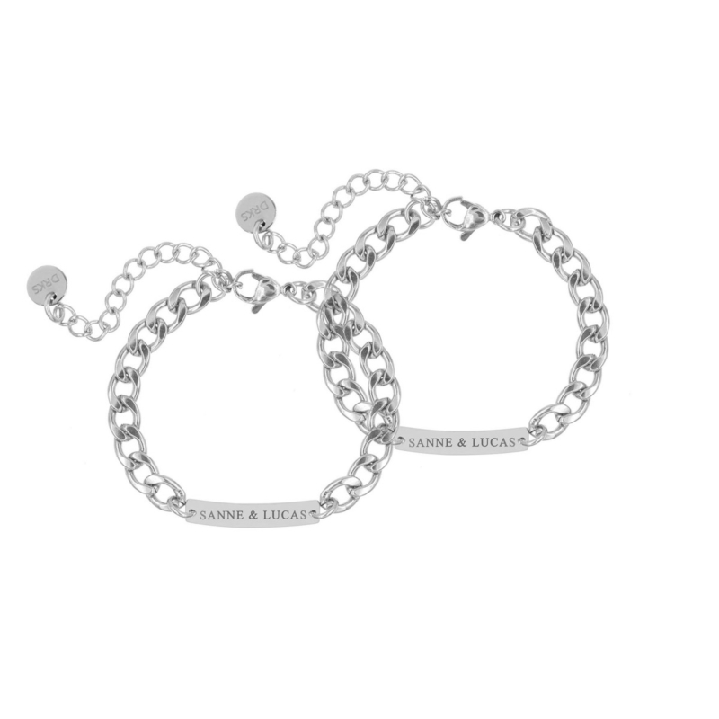 Graveerbare Schakelarmband Couple Zilver