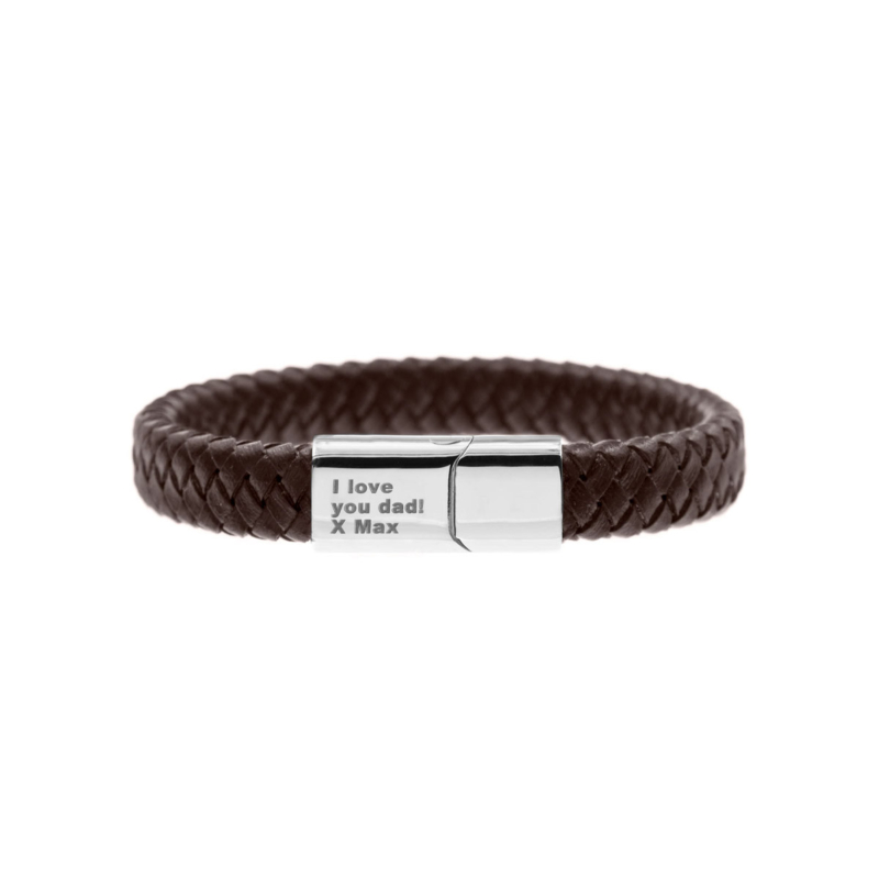 Graveerbare leren mannen armband bruin