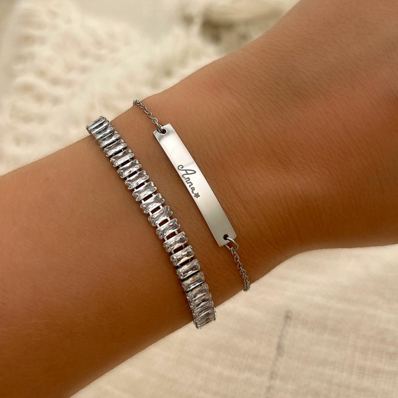 Graveerbare bar armband zilver met eigen handschrift