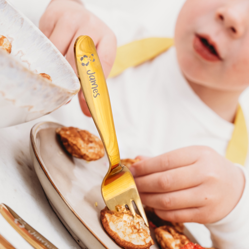 Kinderbestek met naam goudkleurig