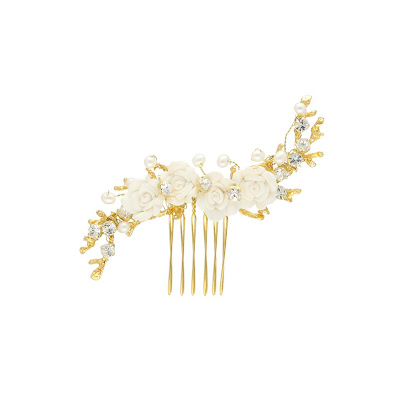 Haaraccessoire flowers & pearls goud kleurig