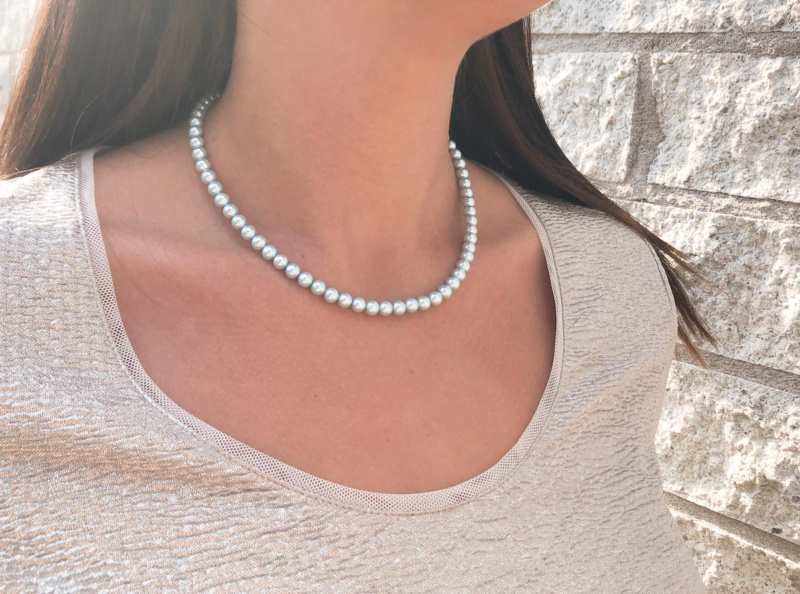 Faux Pearl Ketting Lichtblauw