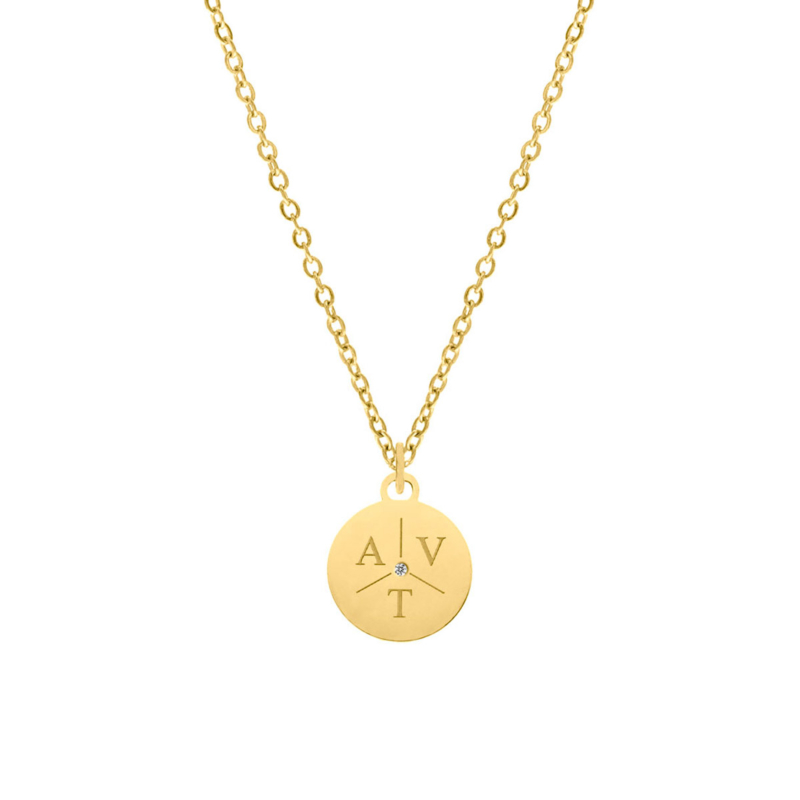 Ketting 3 initialen steentje kleur goud