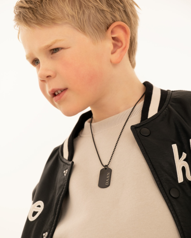 Graveerbare dog tag ketting kids zwart