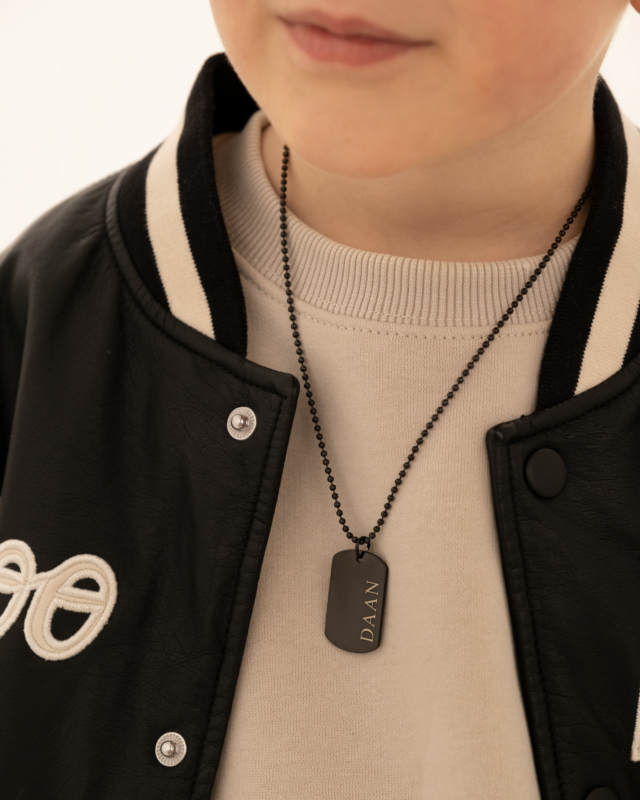 Graveerbare dog tag ketting kids zwart