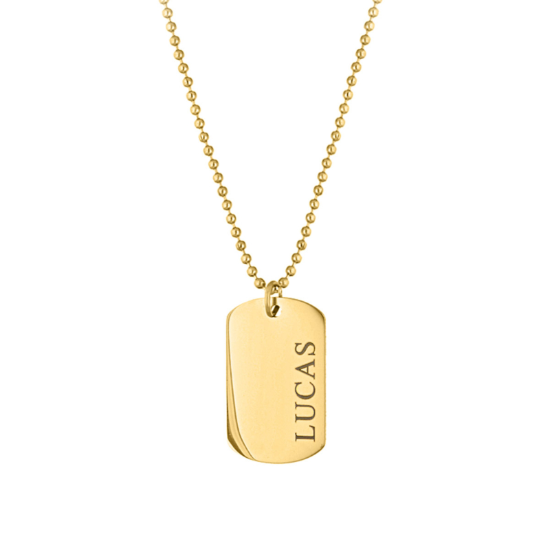 Graveerbare dog tag ketting kids goudkleurig