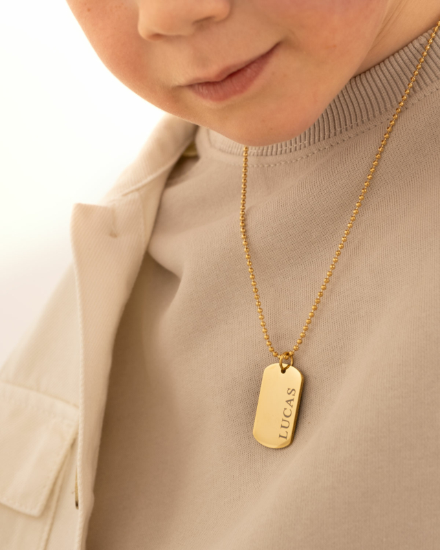 Graveerbare dog tag ketting kids goudkleurig