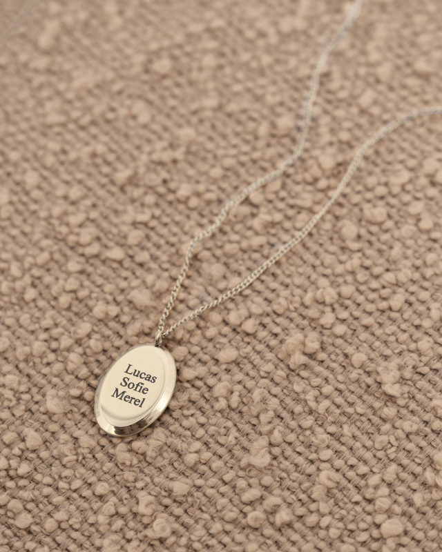 Zilveren Graveerbare ketting oval charm