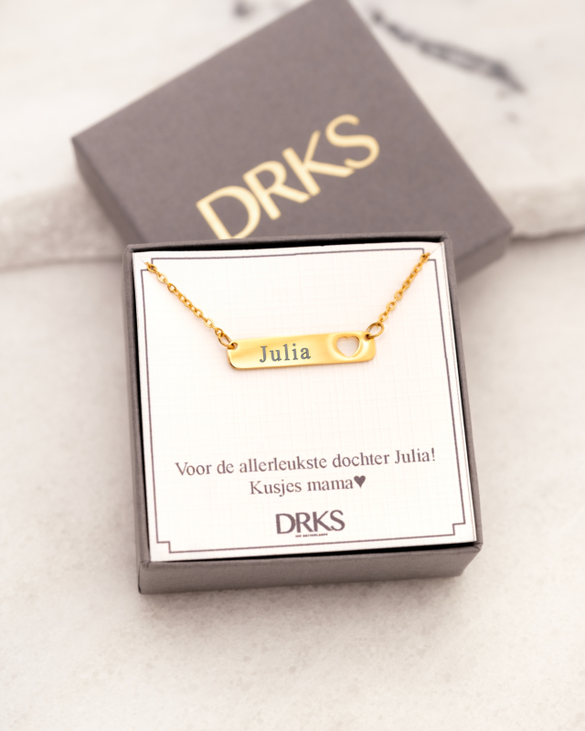 Gouden bar ketting met hartje