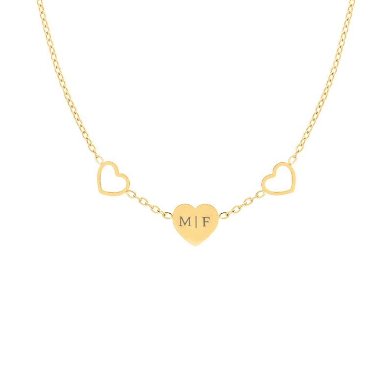 Initial ketting with triple love goudkleurig