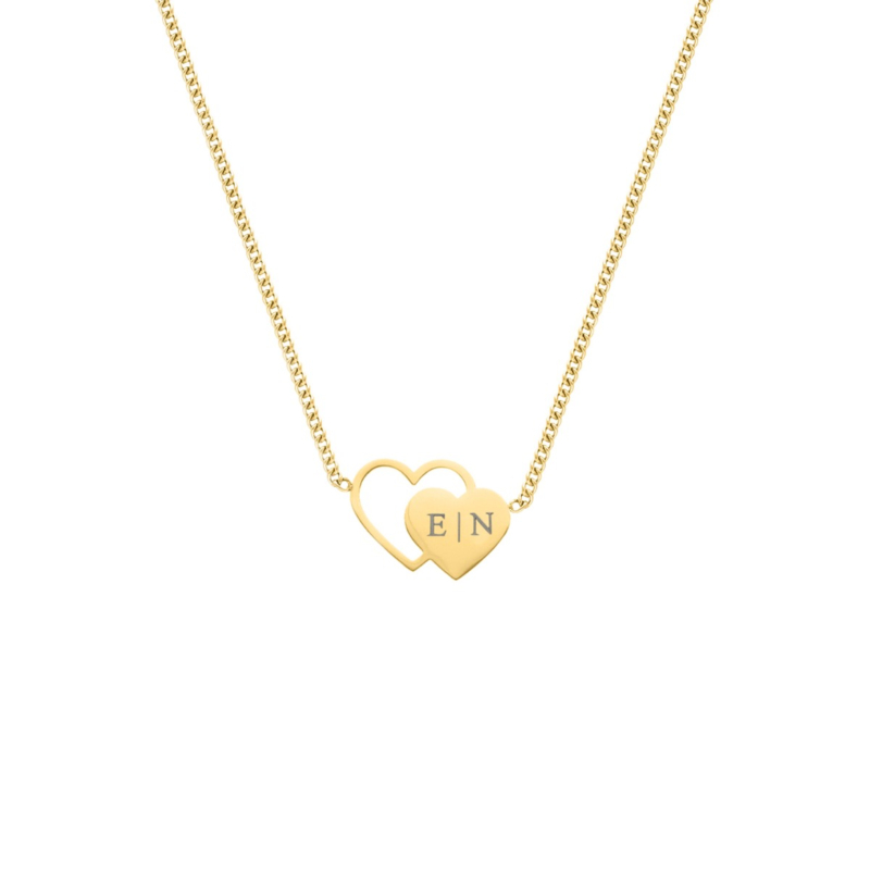 Gouden graveerbare ketting met twee hartjes