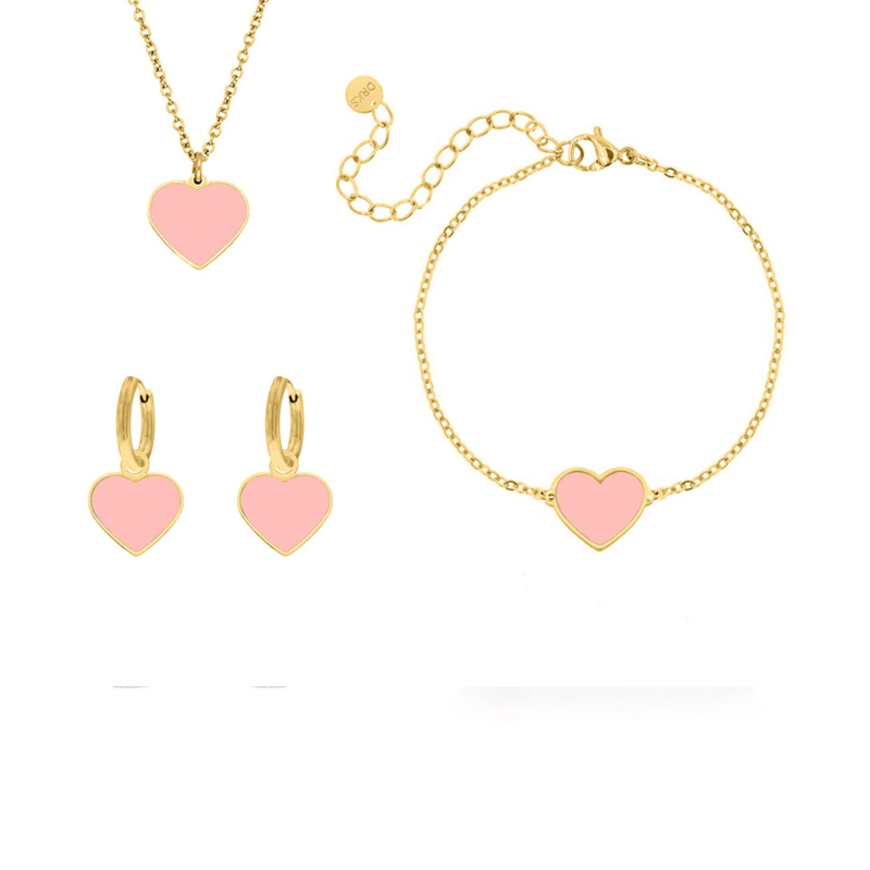 Pink heart sieradenset kids goudkleurig