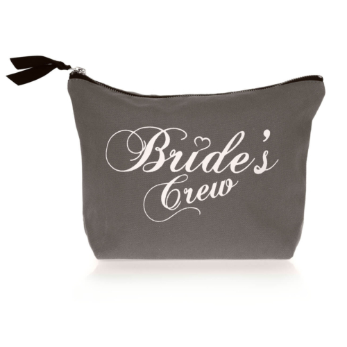 Grijs toilettas voor bruidsmeisje met brides crew print