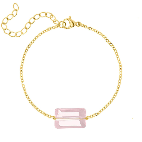 Armband met roze steen goud kleurig