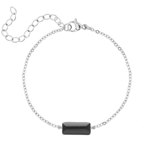 Armband zwart steentje kleur zilver