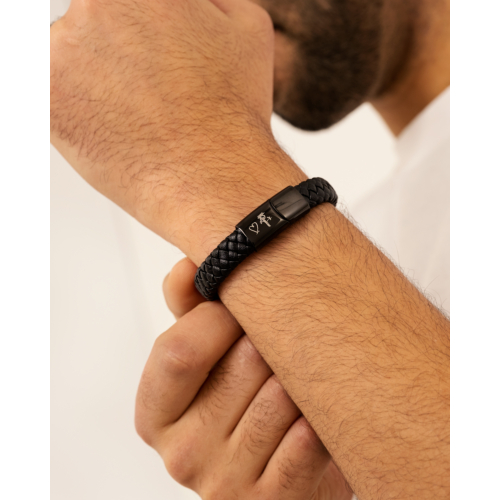 Leren mannen armband met handschrift zwart