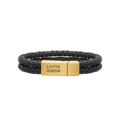 Dubbele leren heren armband graveren goudkleurig