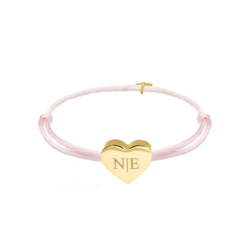 Satin heart initial armband roze goldplated