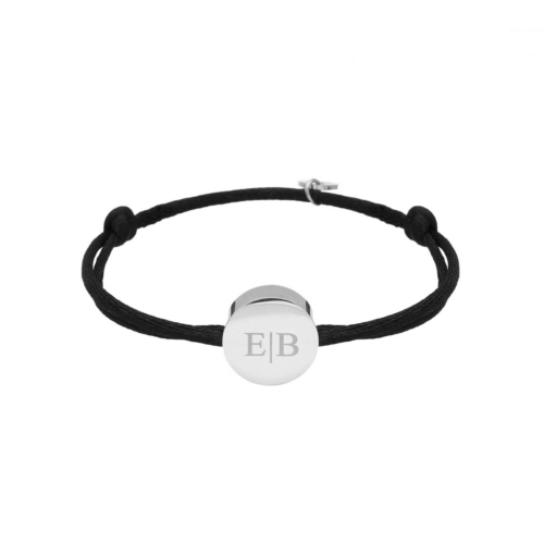 Satin round initial armband zwart