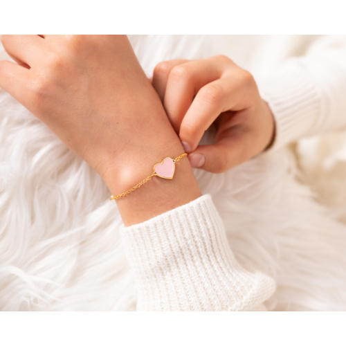 Pink heart armbandje kids goudkleurig