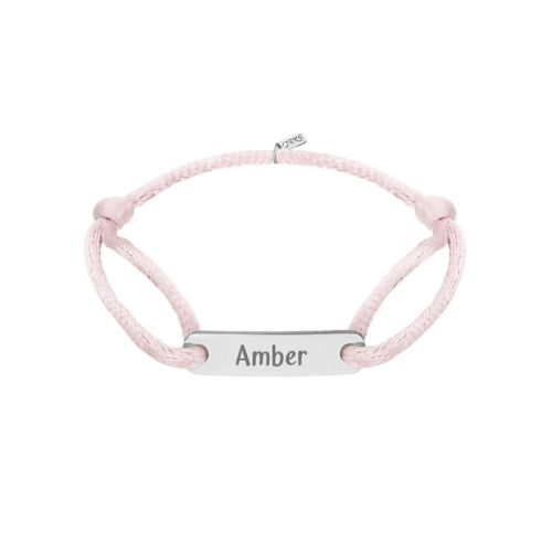 Satin initial armband kids roze