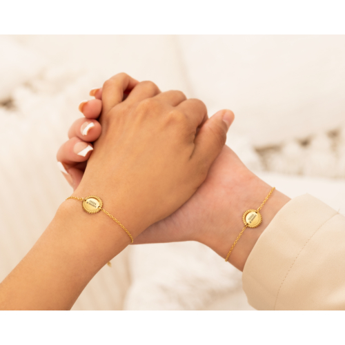 Graveerbare moeder & dochter armband vintage goldplated