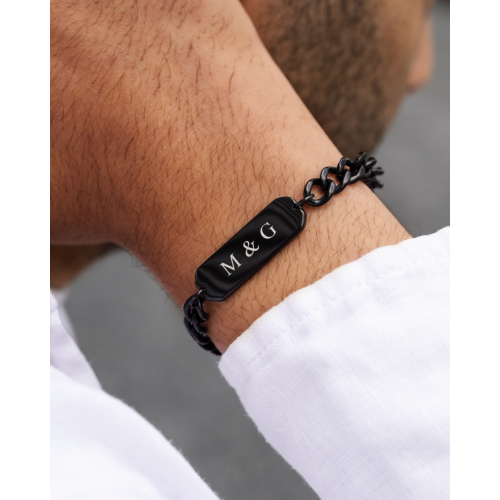 Heren armband graveerbare bar zwart