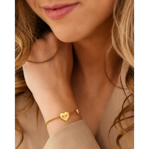 Graveerbare love armband met steentje goudkleurig